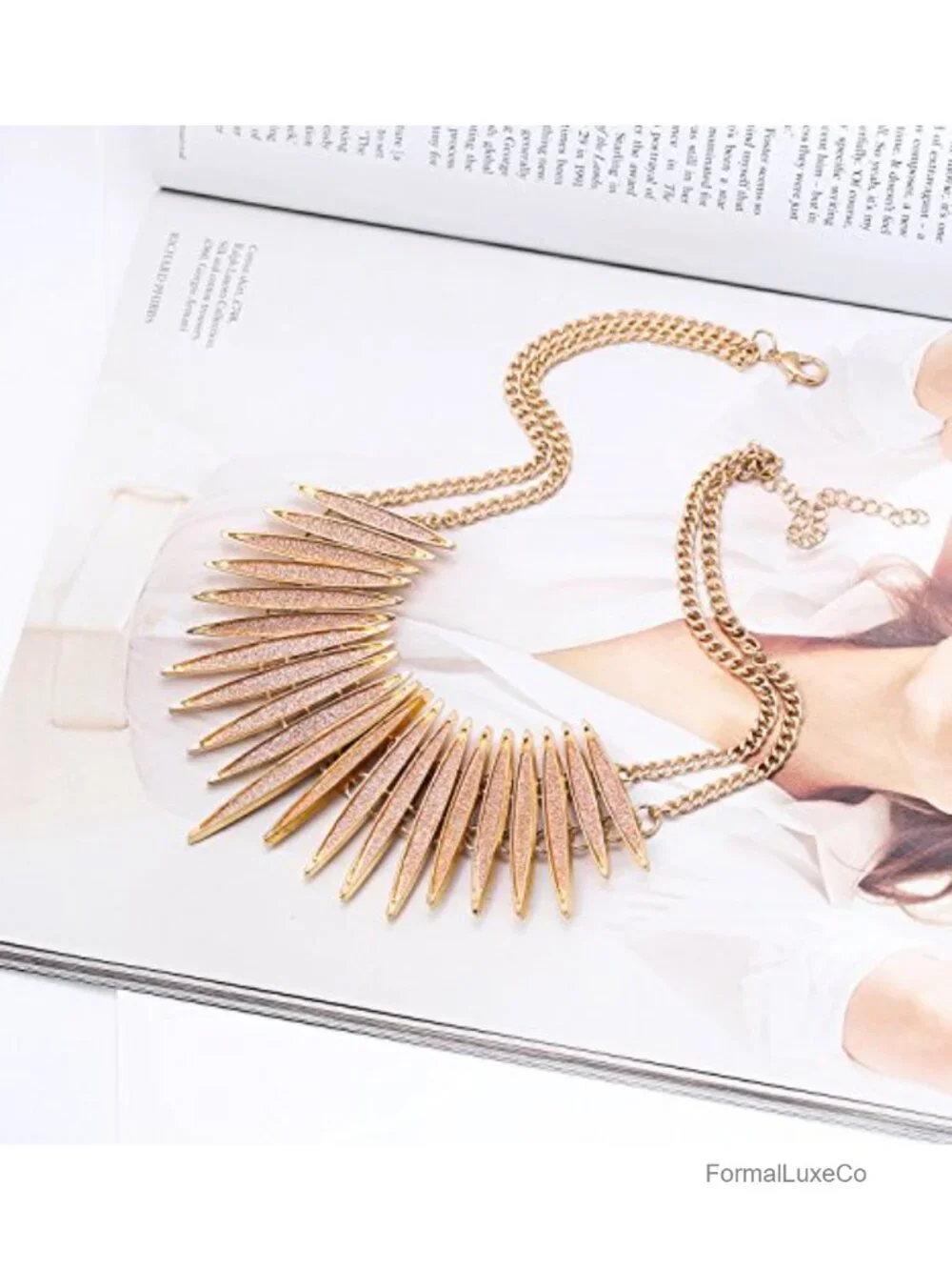 Sparkling Druzy Leaf Bib Collar Choker Necklace Gold-Tone Statement Tribal